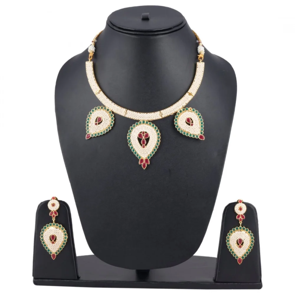 Designer Traditional India Rajasthani Basra Pearl Necklace with Earrings - Image 4