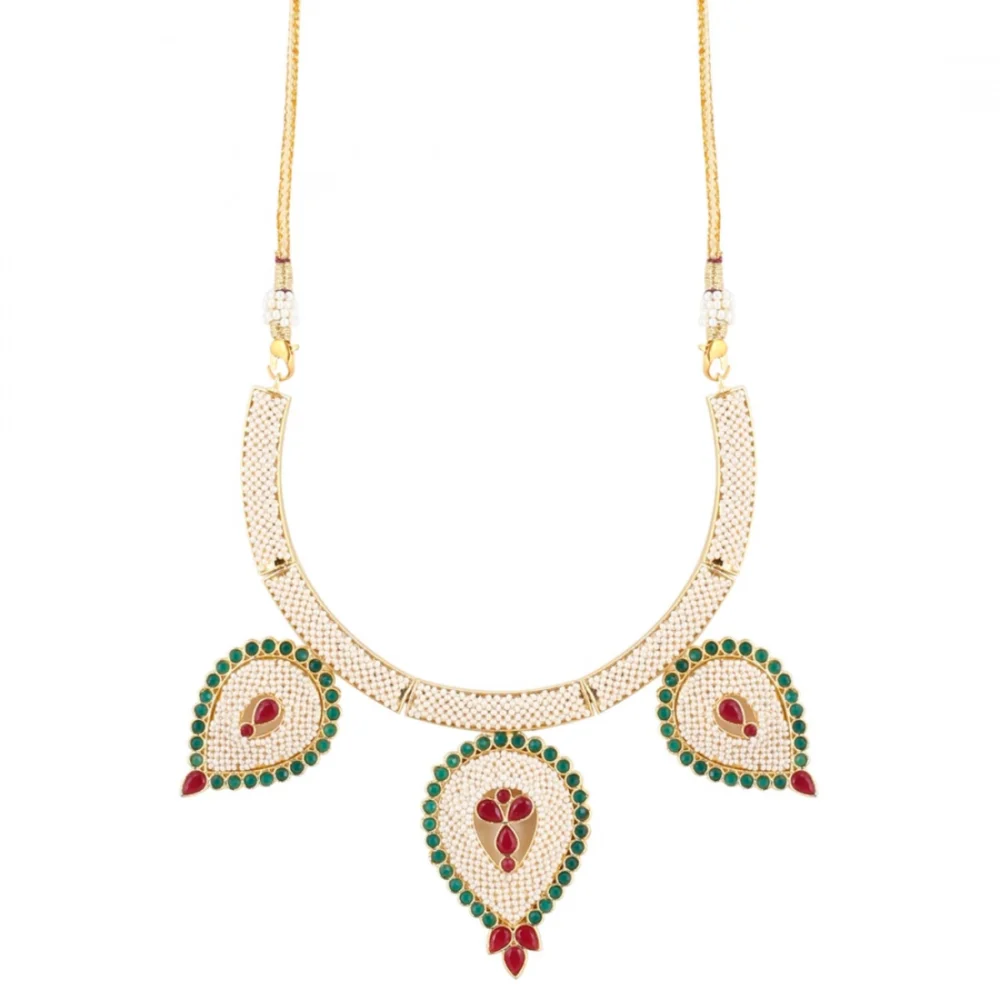 Designer Traditional India Rajasthani Basra Pearl Necklace with Earrings - Image 2