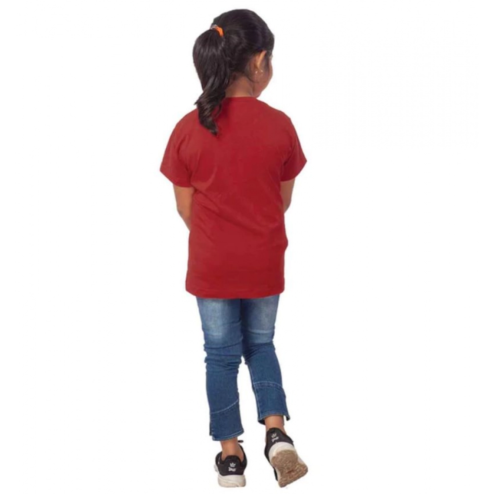 Generic Girls Cotton Snow Board Half Sleeve TShirt (Maroon) - Image 2