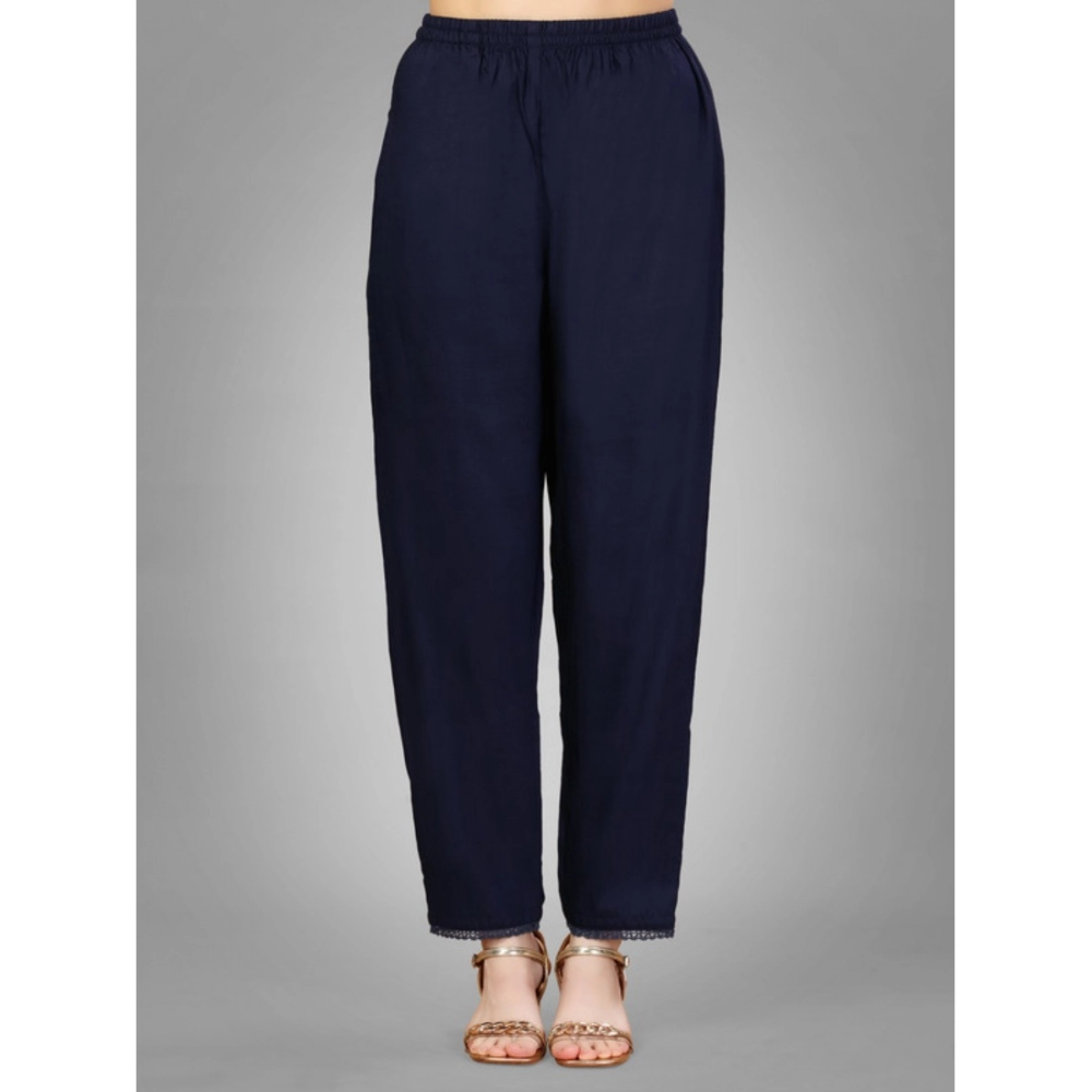 Generic Women's Casual 3-4 th Sleeve Embroidery Silk Blend Kurti Pant Dupatta Set (Navy Blue) - Image 2