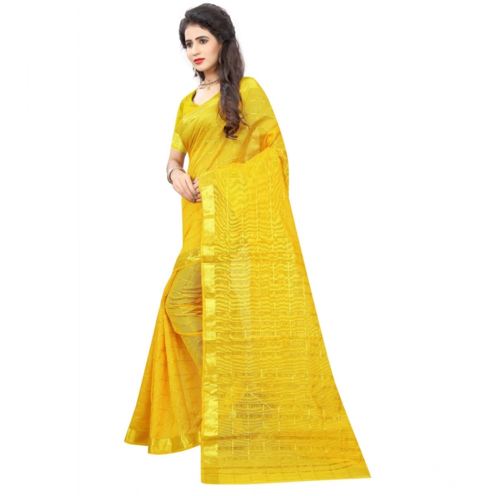 Generic Women's Jacquard Woven Saree With Unstitched Blouse 5.5Mtr (Yellow) - Image 3