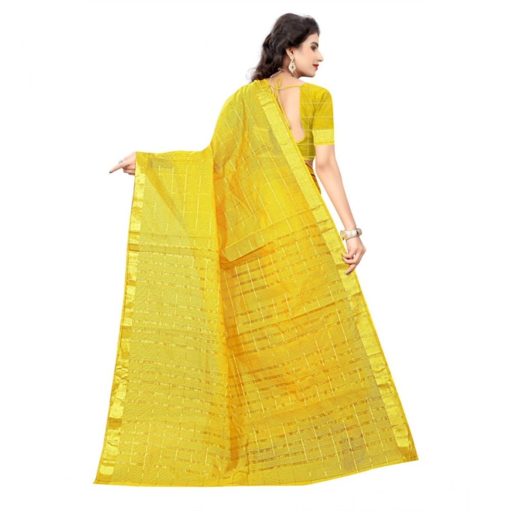 Generic Women's Jacquard Woven Saree With Unstitched Blouse 5.5Mtr (Yellow) - Image 4