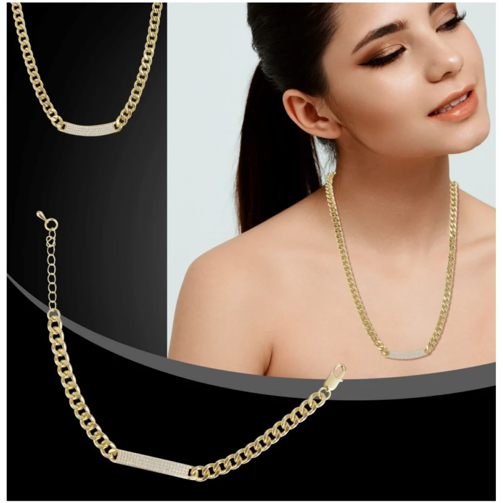 Generic Women's Stainless Steel Gold Polish Polish Hand Bracelet And Necklace (Gold Plated) - Image 3