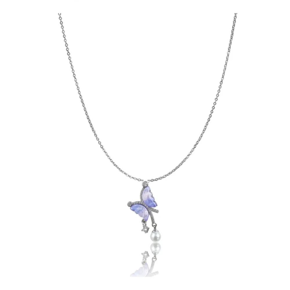 Generic Women's Stainless Steel Butterfly Dailywear Pendent Delicate Chain (Silver Plated)