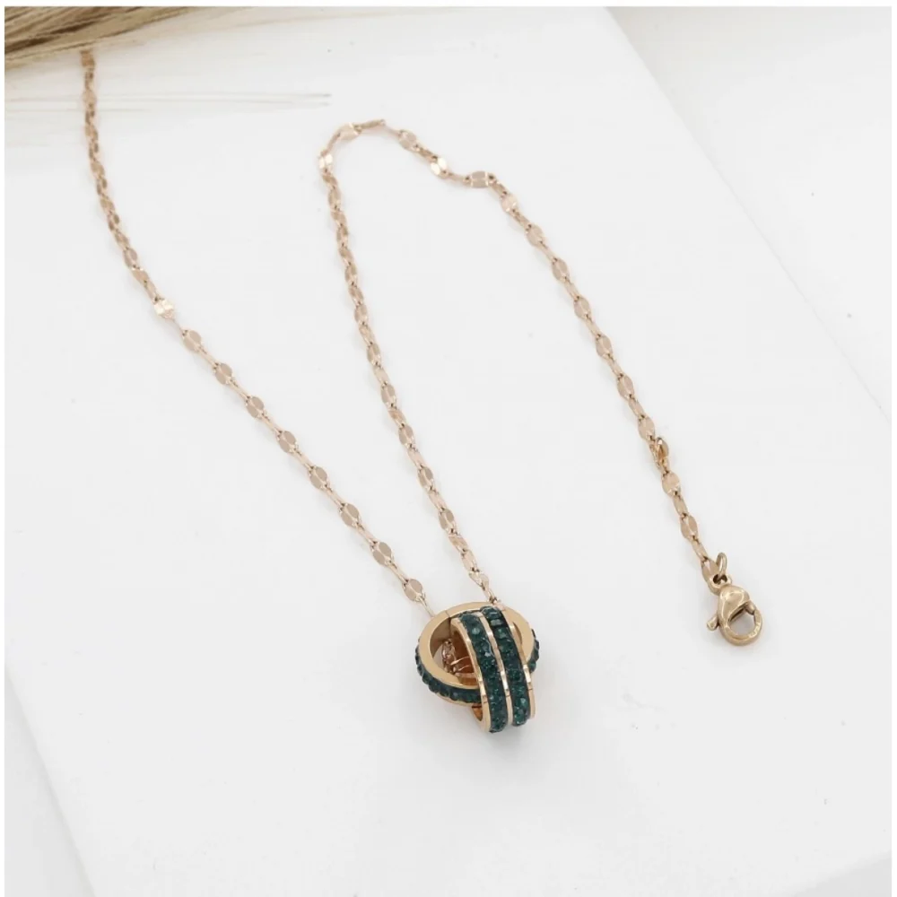 Generic Women's Stainless Steel Green Ring Pendent Delicate Chain (Gold Plated) - Image 3