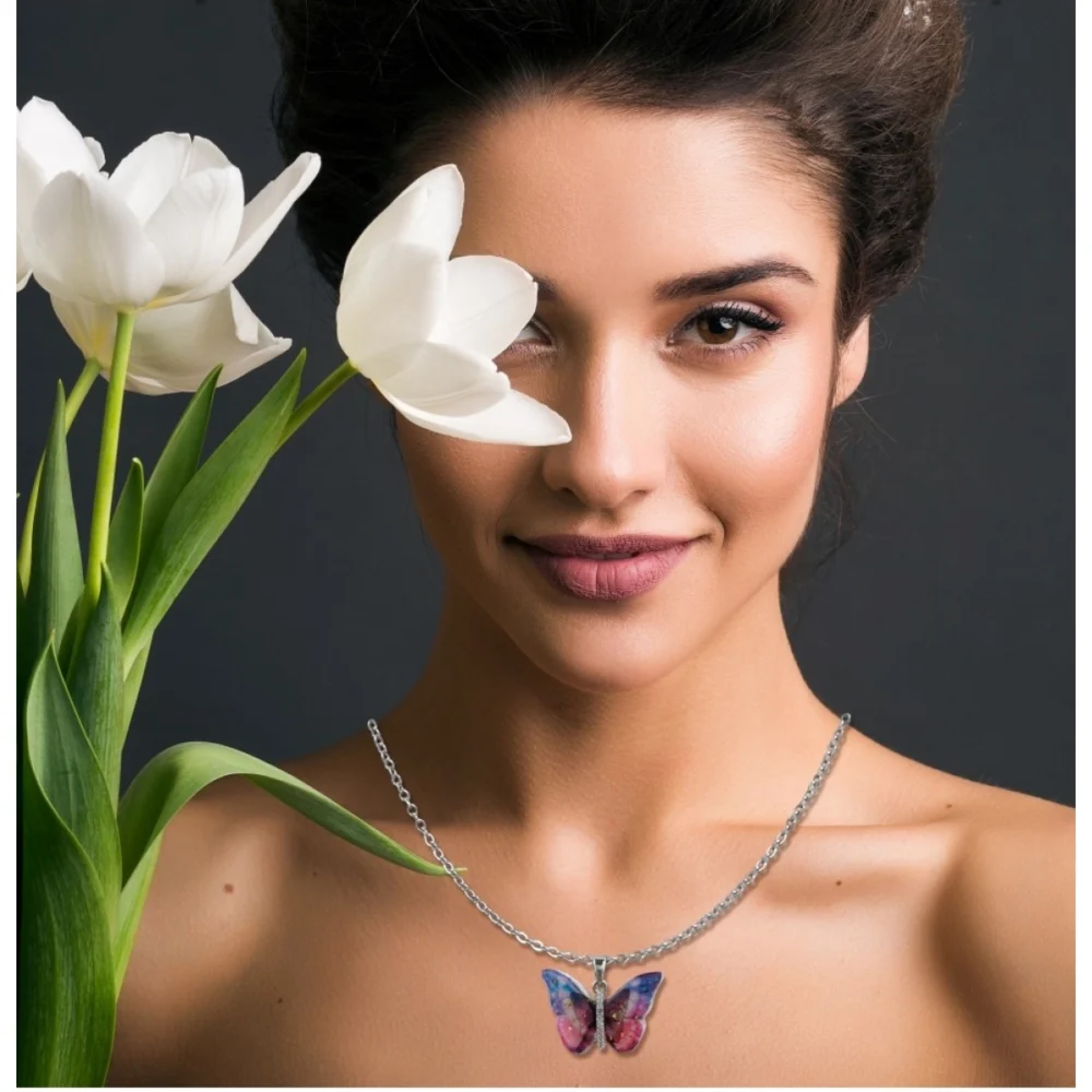 Generic Women's Stainless Steel Colorful Butterfly Pendent Dailywear chain (Silver Plated) - Image 4